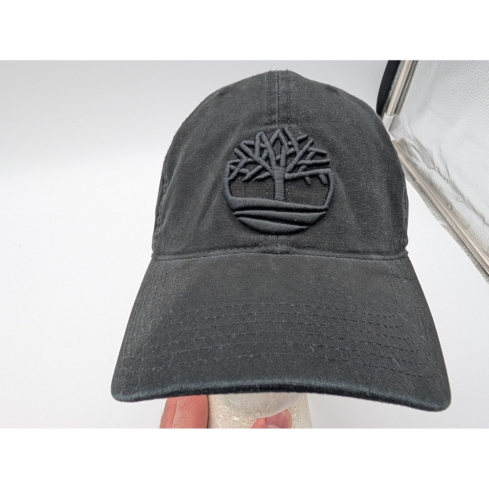 Timberland Mens Black Cotton Canvas Adjustable Baseball Cap Hat Tonal Logo OS